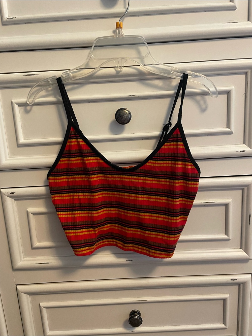 SHEIN Red Striped Cropped Camisole with Black Trim. Worn Once